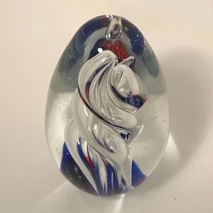 ART GLASS Egg Shaped Helix Center  Paperweight Vintage